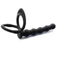 Anal Beads with 2 Cock Rings Silicone Black